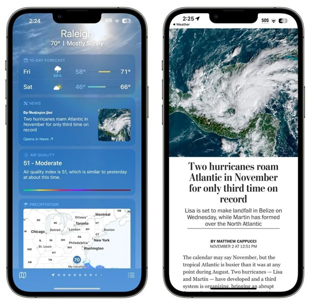 凤城苹果14维修分享iPhone 14手机如何看天气时顺带看新闻 