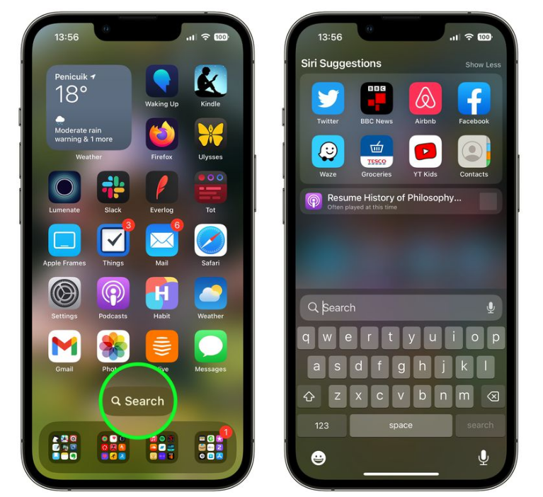凤城苹果手机维修分享升级到 iOS 16 后，如何删除主屏幕上的搜索按钮 